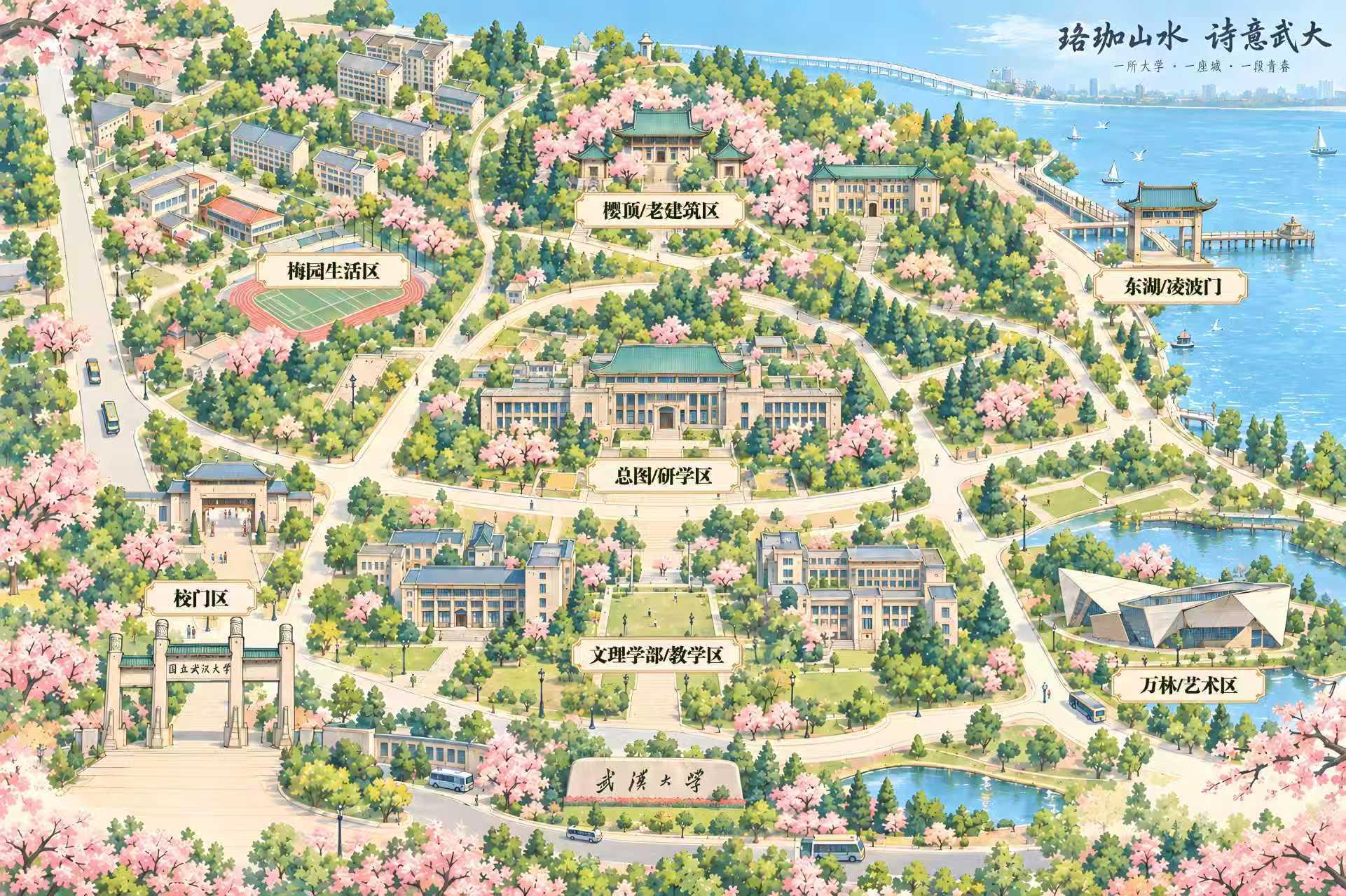 手绘武汉大学校园游戏地图